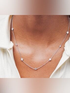 Dainty Sterling Silver & CZ Station Necklace